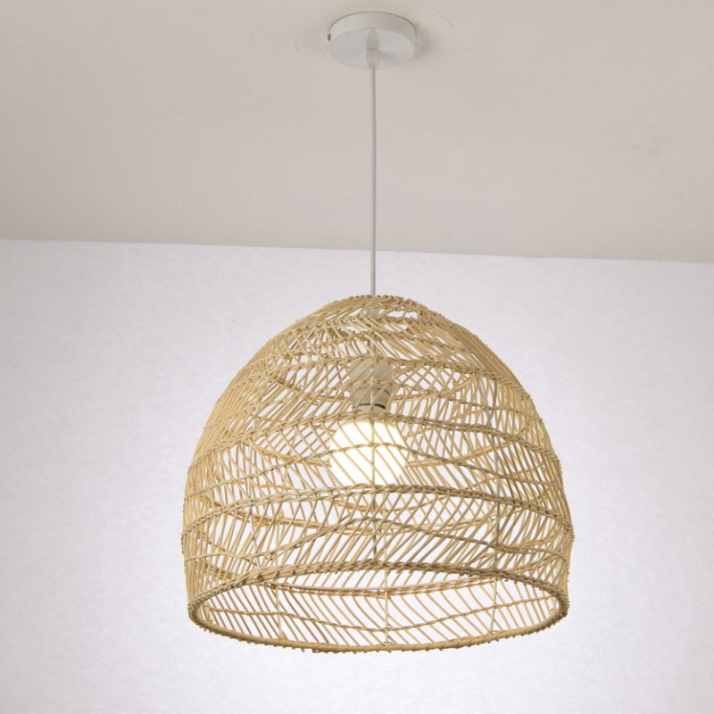 Ambra a campana Rattan Accensione Simplicità Lampada a sospensione in legno a 1 luce