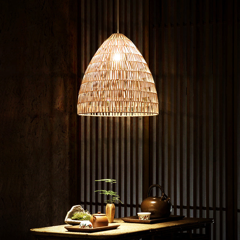 Basket Ceiling Light Modern Style Rattan Single Tea Room Hanging Pendant Light in Wood