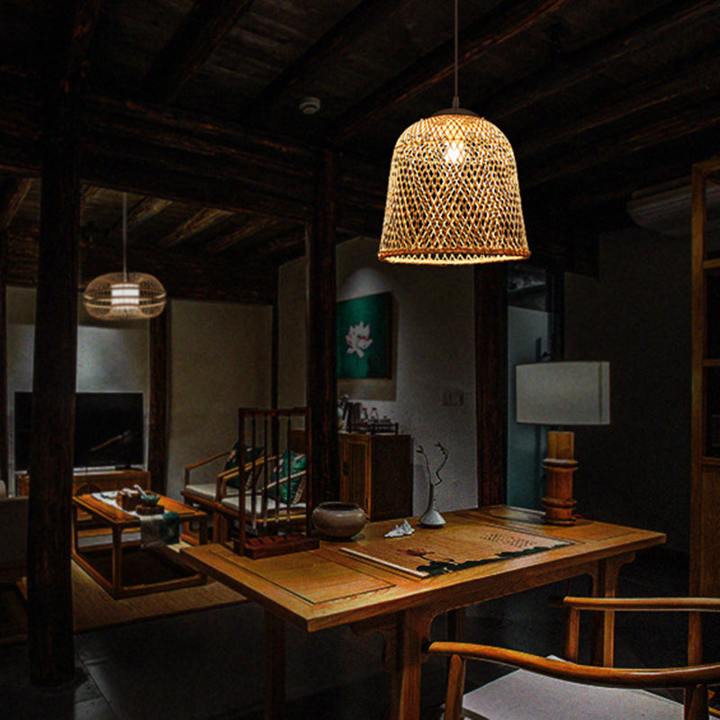 Bell Restaurant a ciondolo a sospensione Bamboo Bulb a bulbo singolo Sospensione Luce in legno