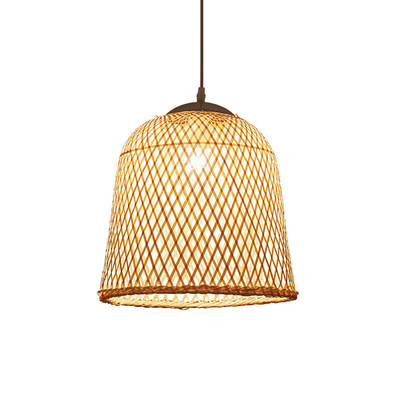 Bell Restaurant a ciondolo a sospensione Bamboo Bulb a bulbo singolo Sospensione Luce in legno