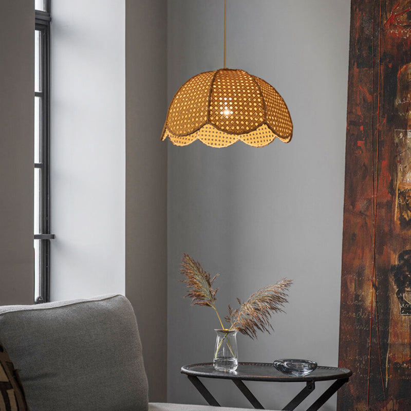 Roard Sacalloped Dome Suspension Light Simplicité 1-Light Wood Pendant Lightture