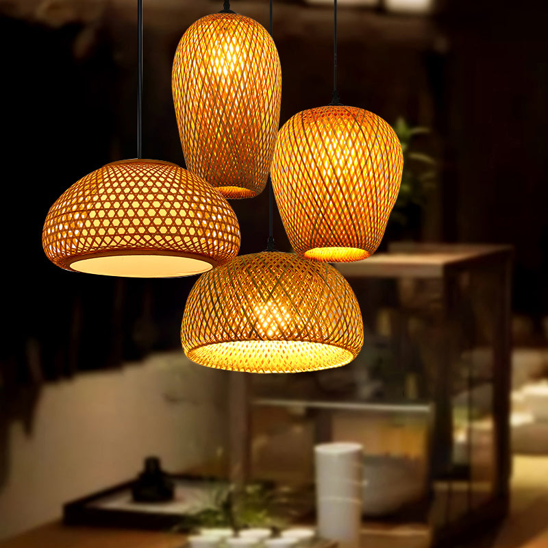 Luce sospensione rattan investita semplicità a 1 illuminazione a pendente in legno a pendente