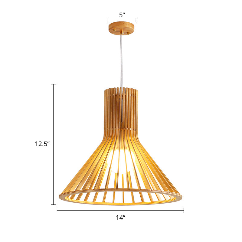 South-east Asia Shaded Ceiling Light Wood Single Restaurant Hanging Pendant Lighting