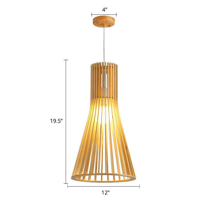 South-east Asia Shaded Ceiling Light Wood Single Restaurant Hanging Pendant Lighting