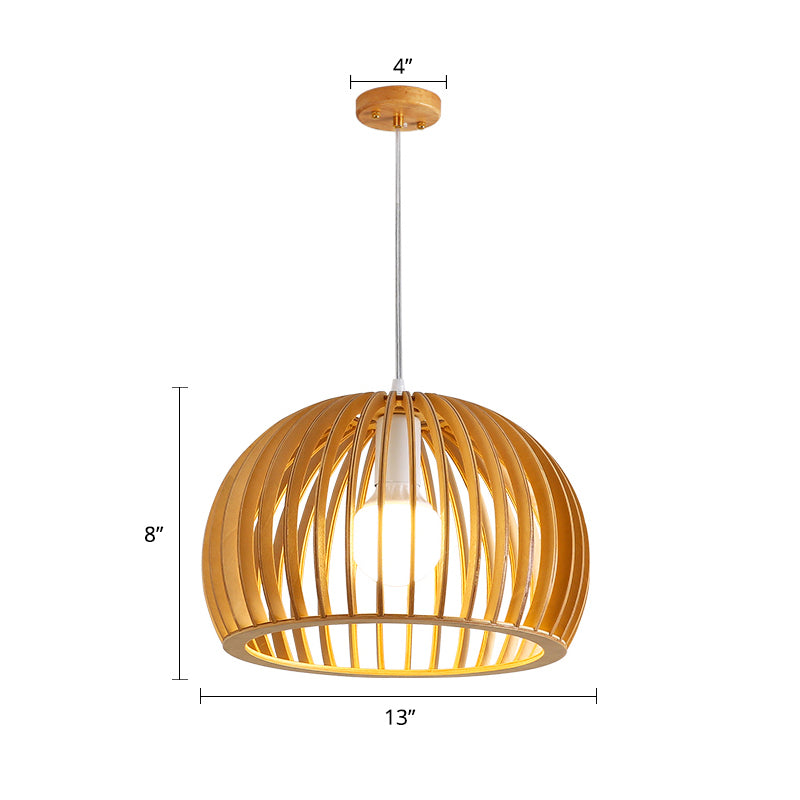 South-east Asia Shaded Ceiling Light Wood Single Restaurant Hanging Pendant Lighting