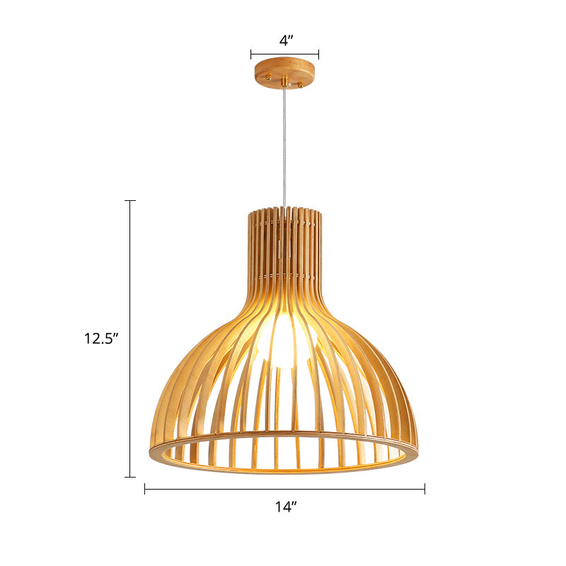 South-east Asia Shaded Ceiling Light Wood Single Restaurant Hanging Pendant Lighting