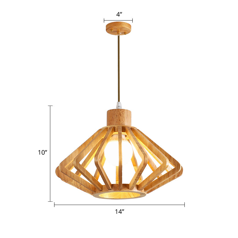 South-east Asia Shaded Ceiling Light Wood Single Restaurant Hanging Pendant Lighting