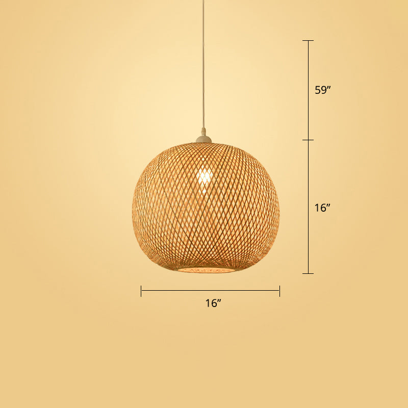 Modern Style Handwoven Ceiling Light Rattan Single Restaurant Hanging Pendant Light in Wood