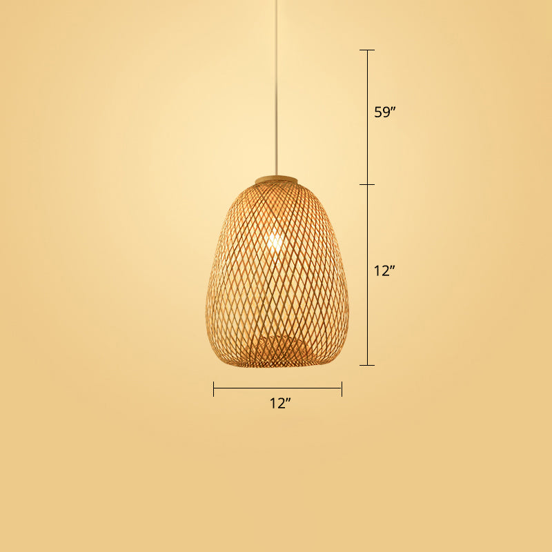 Modern Style Handwoven Ceiling Light Rattan Single Restaurant Hanging Pendant Light in Wood