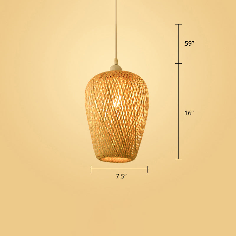 Modern Style Handwoven Ceiling Light Rattan Single Restaurant Hanging Pendant Light in Wood