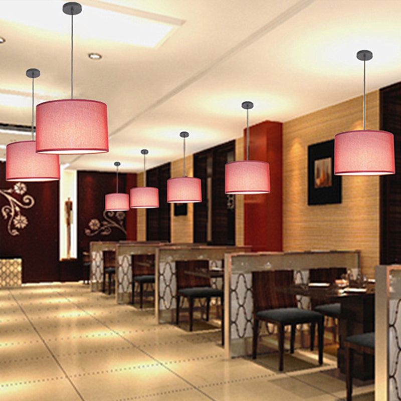 Minimalism Drum Suspension Light Single-Bulb Fabric Pendant Light Fixture for Restaurant