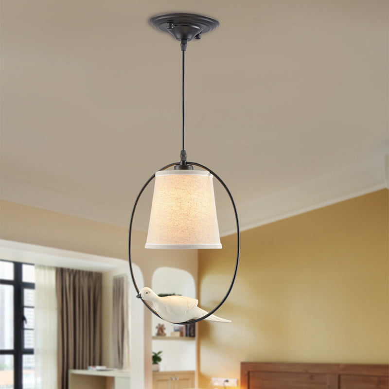 Fabric Tapered Suspension Lighting Classic Single-Bulb Dining Room Pendant Ceiling Light