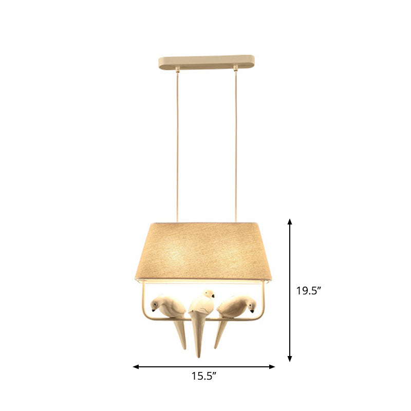 Trapezium stof hanglamp traditionele eetkamer ophanging verlichtingsarmatuur met harsvogel in beige