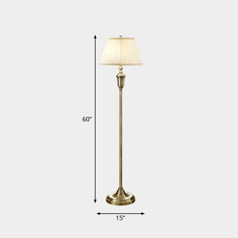 Geplooide stof Empire Shade Floor Lamp Vintage Single-Bulb woonkamer Standing Lighting in Beige