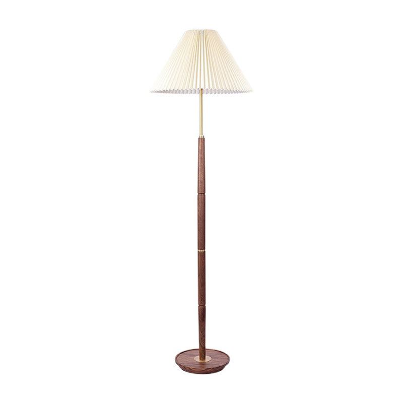 1-Light Standing Light Minimalism Tapered Pleated Fabric Floor Lamp in White for Living Room