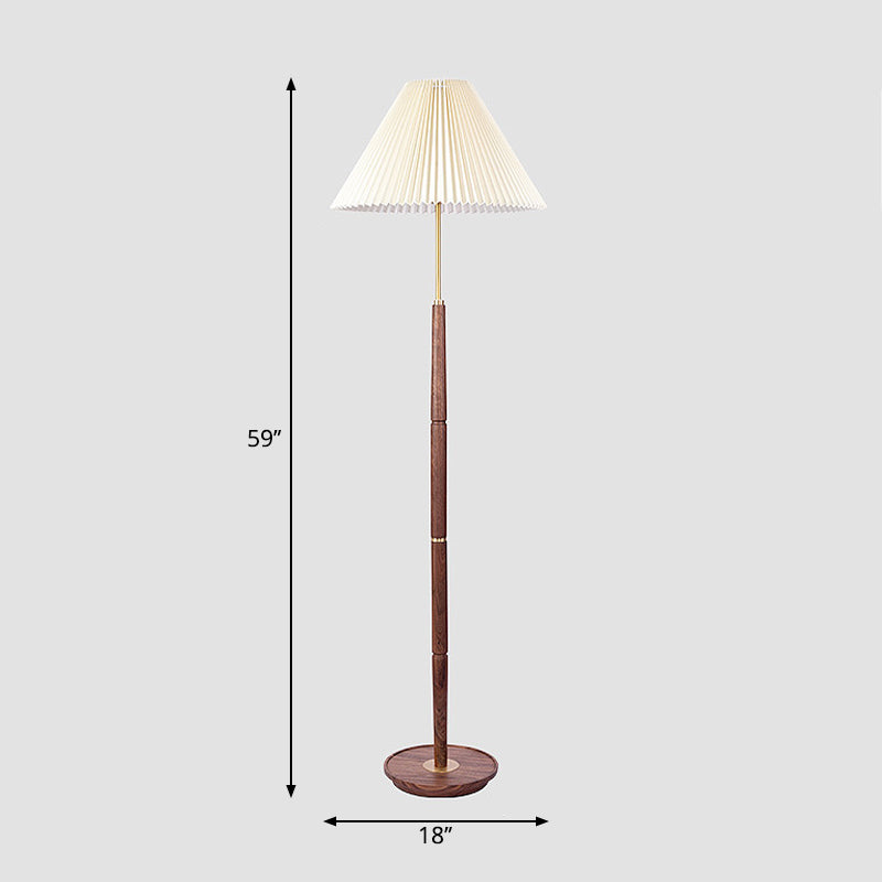 1-Light Standing Light Minimalism Tapered Pleated Fabric Floor Lamp in White for Living Room