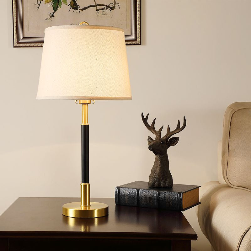 Single Table Lamp Traditional Tapered Drum Fabric Nightstand Lighting in Brass for Living Room