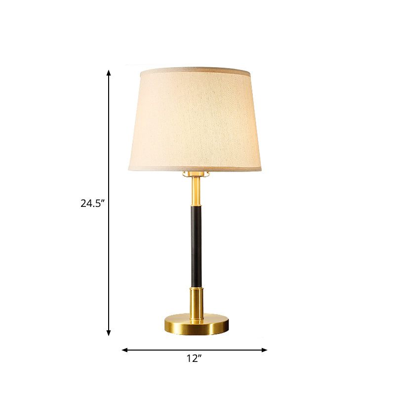 Single Table Lamp Traditional Tapered Drum Fabric Nightstand Lighting in Brass for Living Room