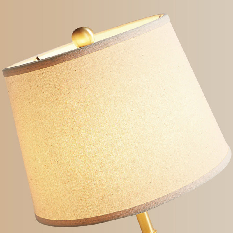 Vintage Tapered Table Light Single-Bulb Fabric Nightstand Lamp in Brass for Bedside