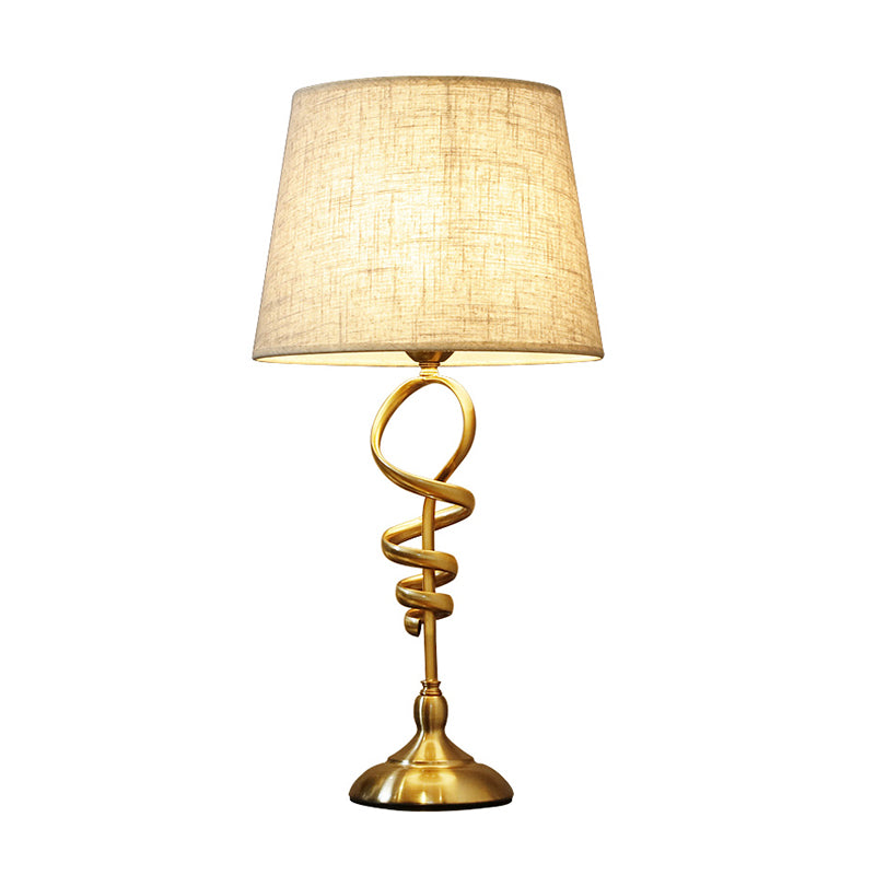 1 table-tête éclairage lampe de table de chevet métallique en spirale classique avec ombre en tissu plissé conique