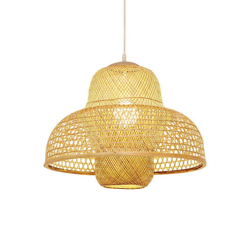 Rattan Hot Pot-Shaped Suspension Lighting Minimalist 1 Head Wood Pendant Ceiling Light