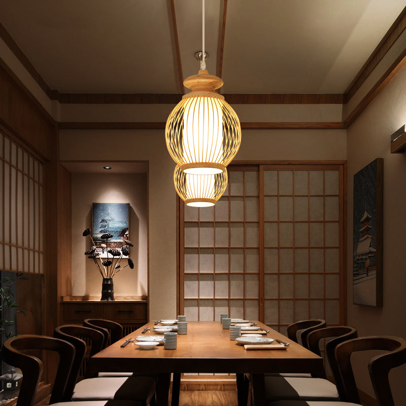 Modern Style Wood Whoven Light Bamboo Bamboo Single Restaurant Appeding Cendering Lighting