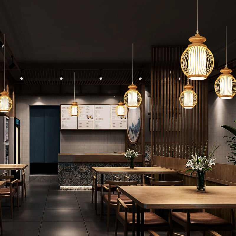 Modern Style Wood Whoven Light Bamboo Bamboo Single Restaurant Appeding Cendering Lighting