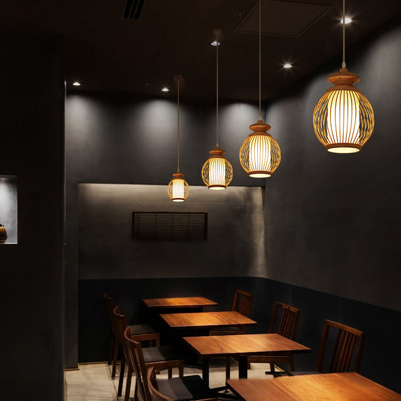 Modern Style Wood Whoven Light Bamboo Bamboo Single Restaurant Appeding Cendering Lighting