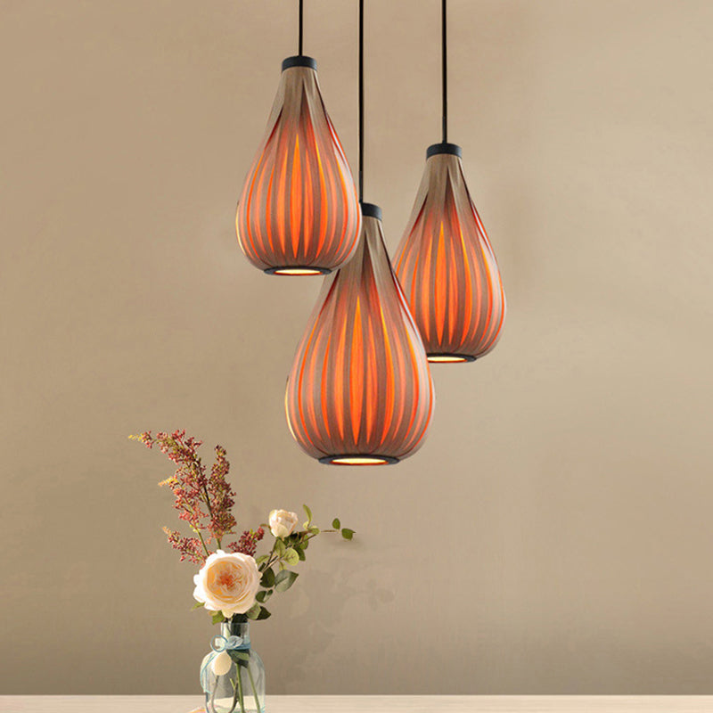 Orange Teardrop Suspension Lighting Minimalist Single-Bulb Wood Pendant Ceiling Light