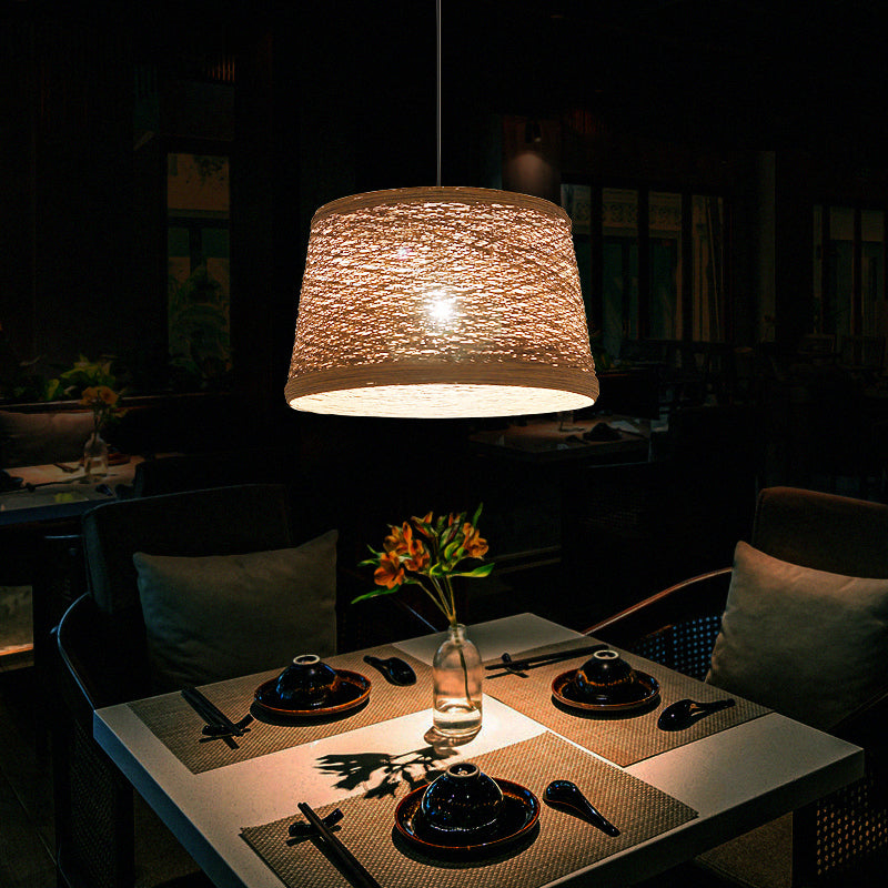 Tapered Ceiling Lighting Asian Style Flaxen 1-Light Restaurant Pendant Light Fixture