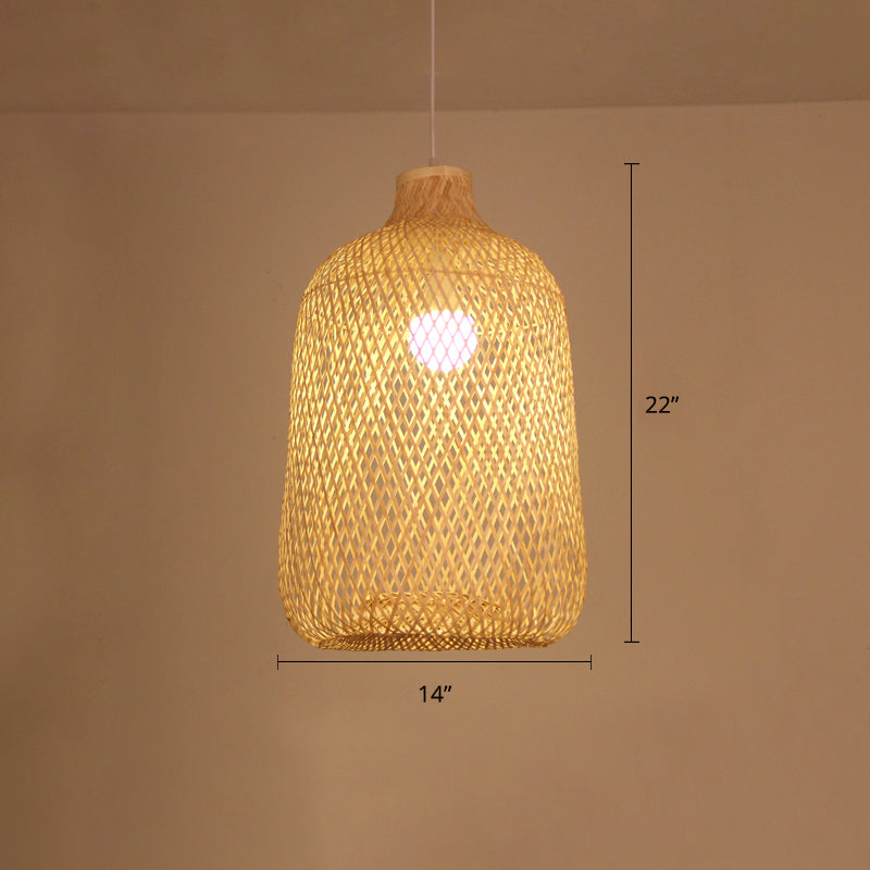 Luz de colgante de jaula de pájaros Luz de restaurante de bambú de bambú contemporánea Luz en madera