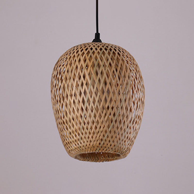 Handcrafted Ceiling Light Modern Bamboo Single Wood Hanging Pendant Light for Restaurant