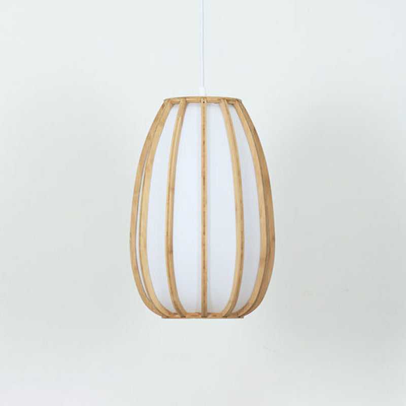 Simplicity Curved Drum Suspension Light Bamboo 1-Light Tea Room Pendant Light in Wood