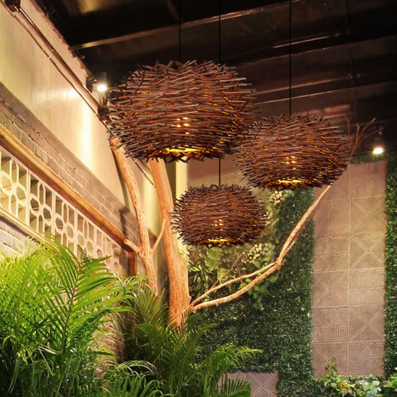 Nid d'oiseau contemporain Light Light Roard Rattan Single Restaurant Suspension Light in Wood