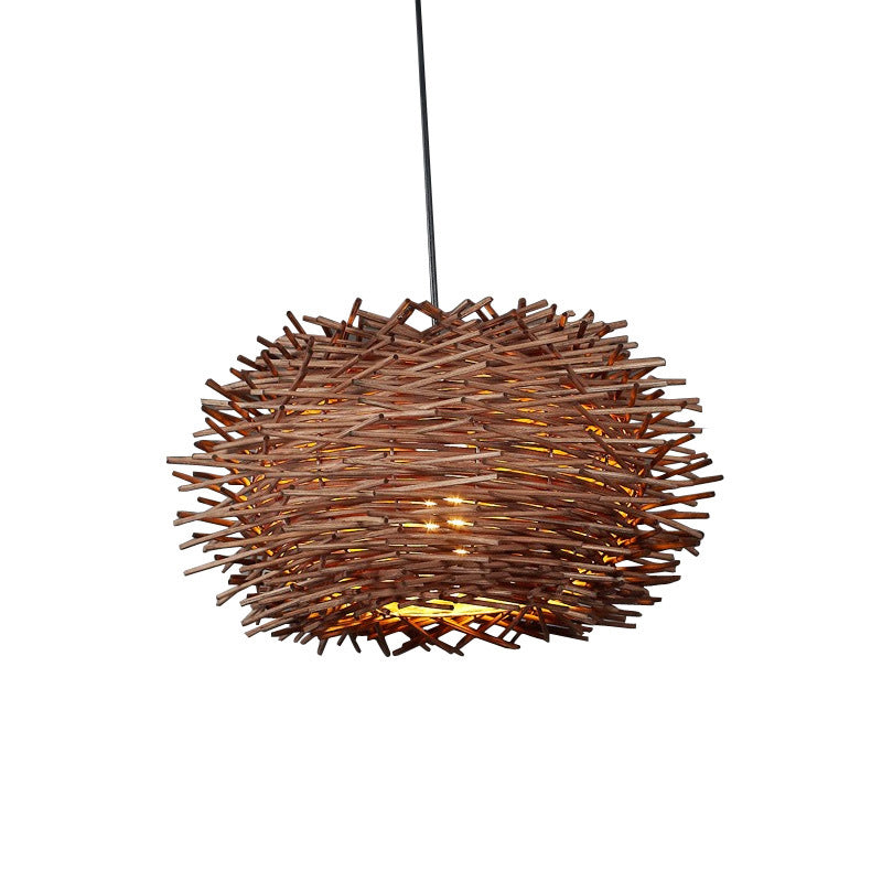 Nid d'oiseau contemporain Light Light Roard Rattan Single Restaurant Suspension Light in Wood