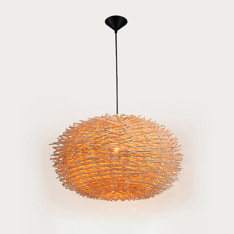 Nid d'oiseau contemporain Light Light Roard Rattan Single Restaurant Suspension Light in Wood