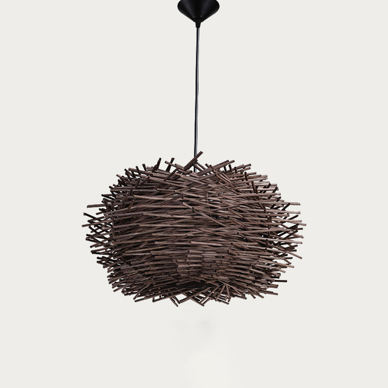 Nid d'oiseau contemporain Light Light Roard Rattan Single Restaurant Suspension Light in Wood