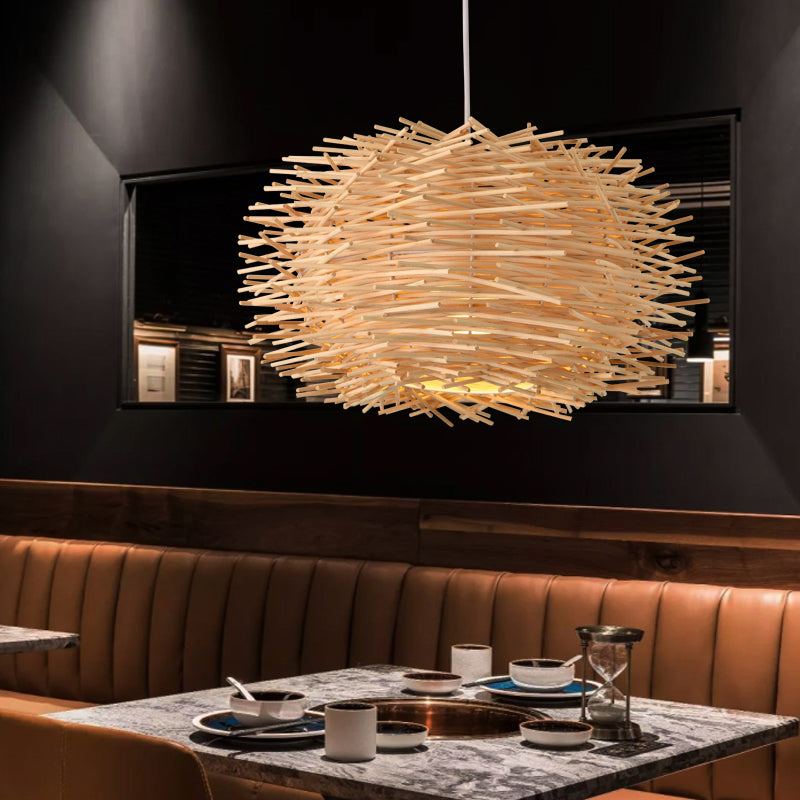 Bird Nest Suspension Light Simplicity Rattan 1-Light Restaurant Pendant Light in Wood