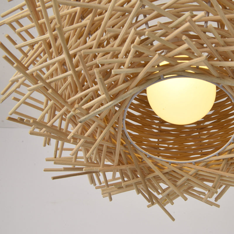 Bird Nest Suspension Light Simplicity Rattan 1-Light Restaurant Pendant Light in Wood