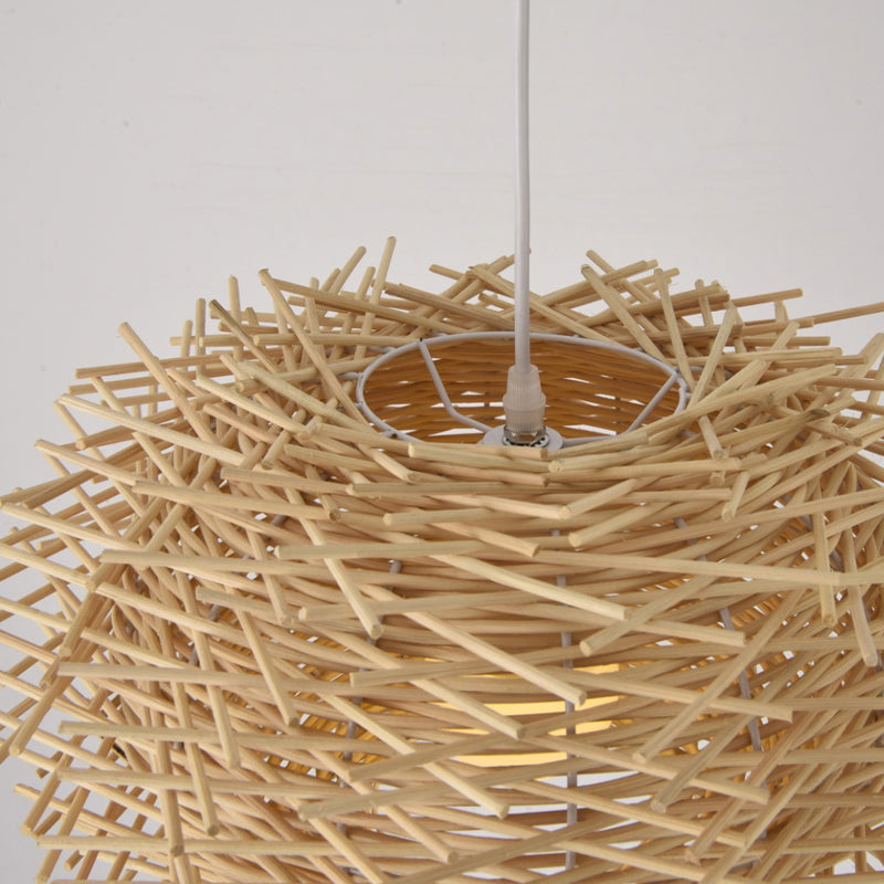 Bird Nest Suspension Light Simplicity Rattan 1-Light Restaurant Pendant Light in Wood