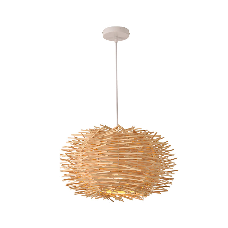 Bird Nest Suspension Light Simplicity Rattan 1-Light Restaurant Pendant Light in Wood