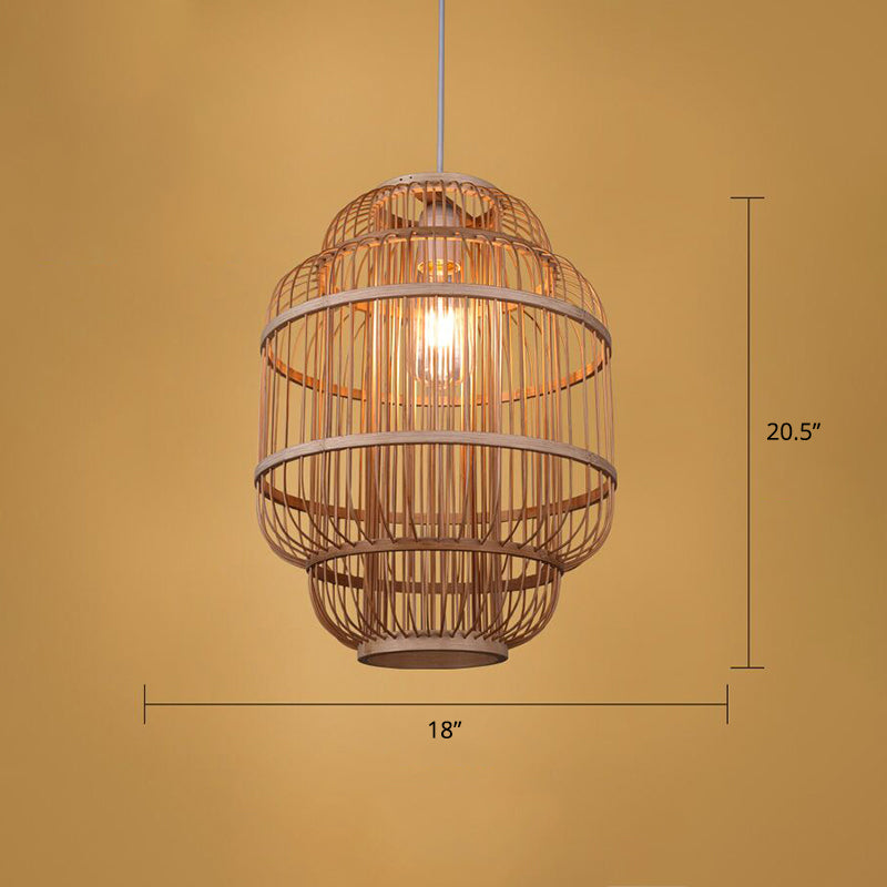 Luce a sospensione fatta a mano in legno Simplicità a ciondolo in bambù a 1 luce per il ristorante