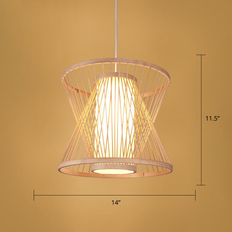 Luce a sospensione fatta a mano in legno Simplicità a ciondolo in bambù a 1 luce per il ristorante