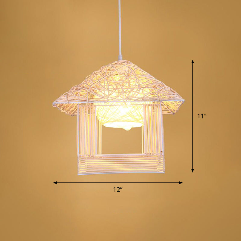 Luce a sospensione fatta a mano in legno Simplicità a ciondolo in bambù a 1 luce per il ristorante