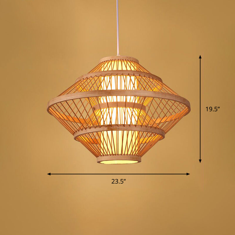 Luce a sospensione fatta a mano in legno Simplicità a ciondolo in bambù a 1 luce per il ristorante