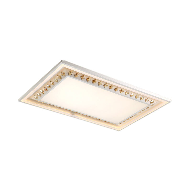 Minimalist LED Ceiling Light Fixture Rectangular Crystal Flush Mount Lighting in White