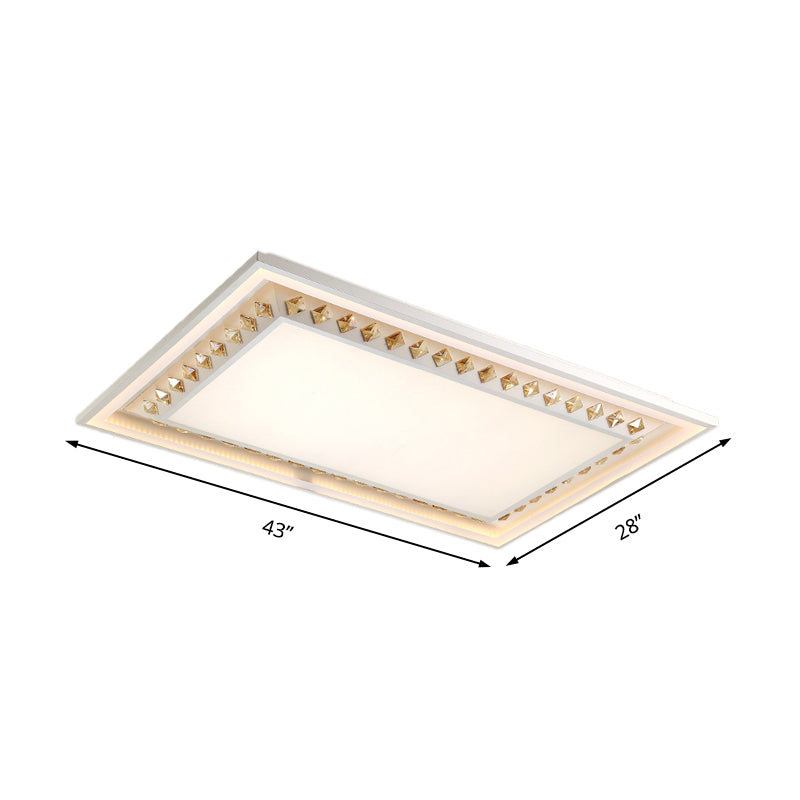 Minimalist LED Ceiling Light Fixture Rectangular Crystal Flush Mount Lighting in White