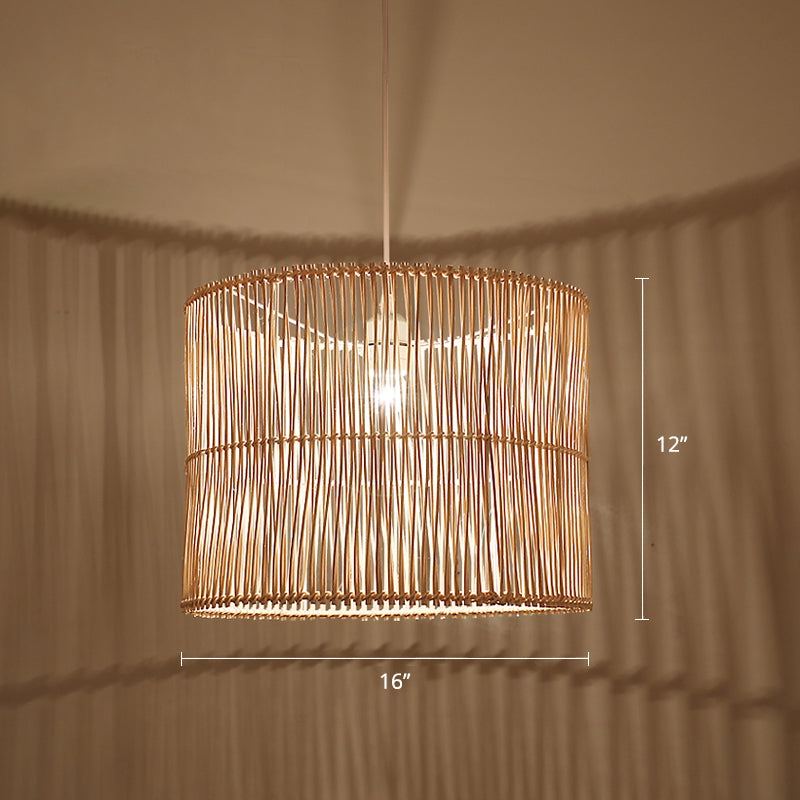 Luce a soffitto ombreggiata da tamburo rattan moderna a sospensione singola a sospensione per il ristorante