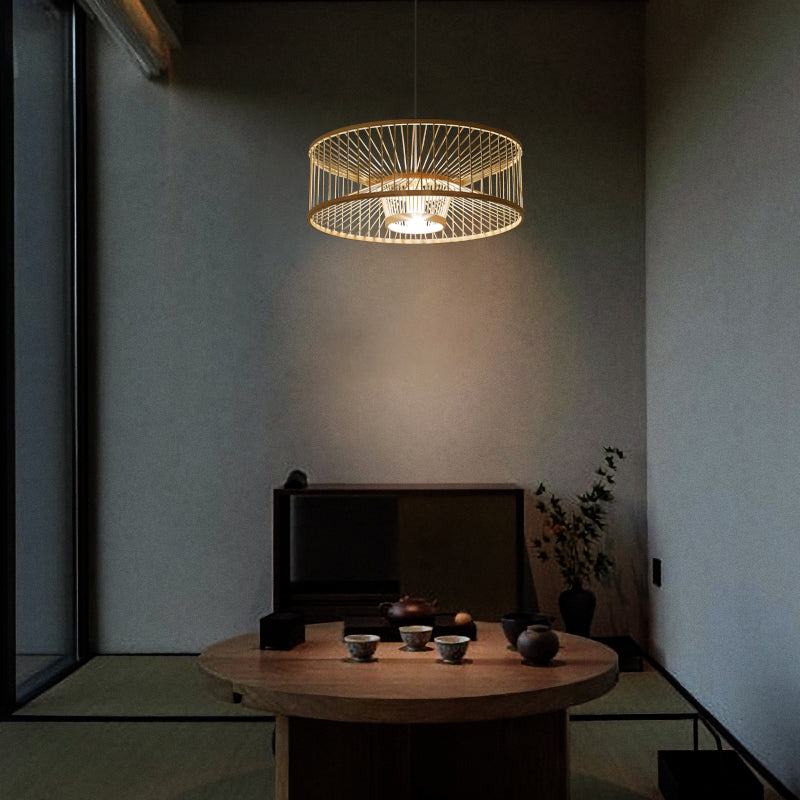 Drum Bamboo Cioncant Lighting Contemporary Sospensione a bulba singola lampada