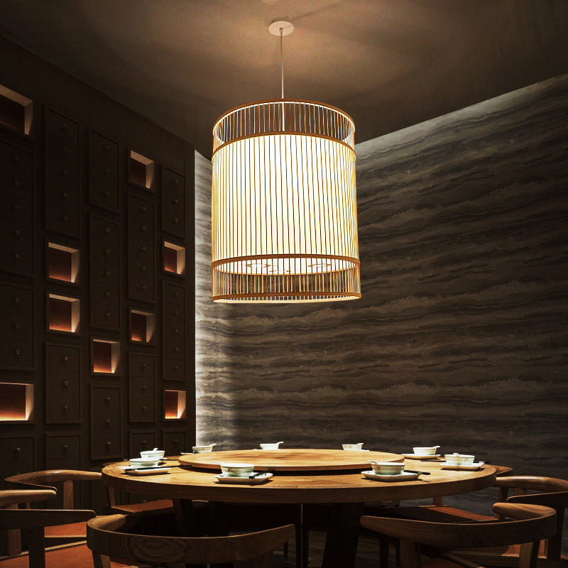 Luce a soffitto in legno Luce asiatica in stile 1 luci di bambù appeso per il ristorante